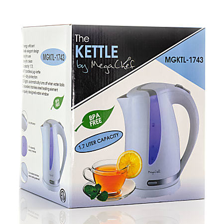 MegaChef 1.7 Liter Plastic Tea Kettle White - Office Depot