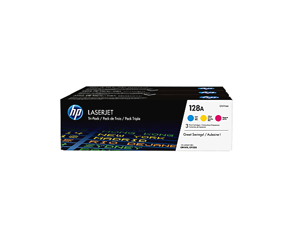 HP 128A Cyan, Magenta, Yellow Toner Cartridges, Pack Of 3, CF371AM