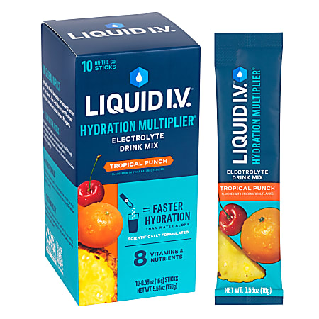 Liquid IV Energy Tropical Punch Drink Mix, 0.56 Oz, Total Qty 10