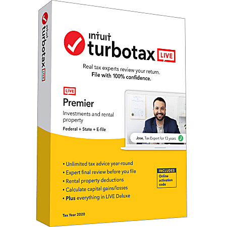 TurboTax® LIVE Premier Federal + State + E-File 2020 Online