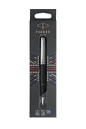 Parker® Jotter Fountain Pen, Medium Point, 1.0 mm, Black/Stainless-Steel Barrel, Blue Ink