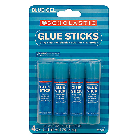 Scholastic Glue Sticks, 0.32 Oz., Blue Gel, Pack Of 4