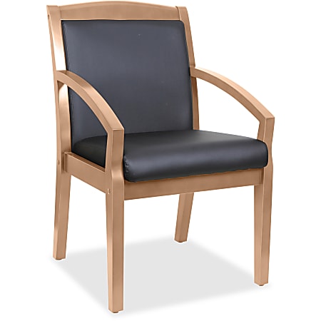 Lorell® Bonded Leather/Wood Guest Chair With Sloping Arms, Black/Walnut