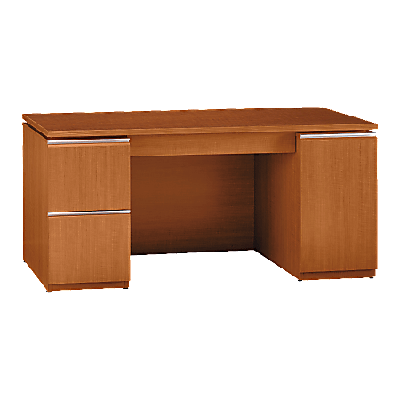 Bush Business Furniture Milano2 66W Double Pedestal Kneespace Credenza - 66" x 23.4" x 29.6" - 3 - Material: Aluminum - Finish: Golden Anigre