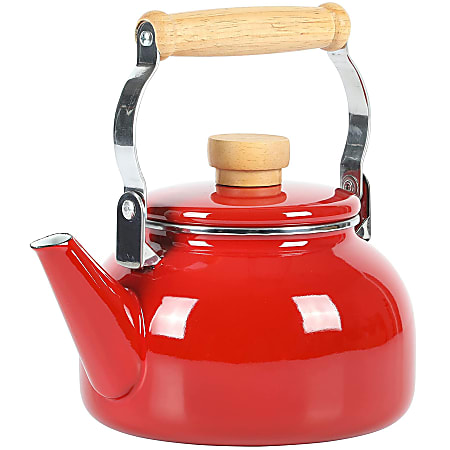 Mr. Coffee Quentin 1.5 Qt Steel Tea Kettle With Fold Down Handle, Red