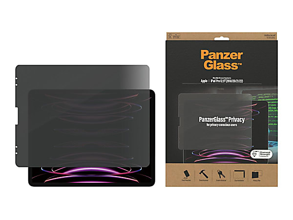 PanzerGlass Original Privacy Screen Protector Crystal Clear - For 12.9"LCD iPad Pro - Impact Resistant, Scratch Resistant, Fingerprint Resistant - Tempered Glass, Silicone