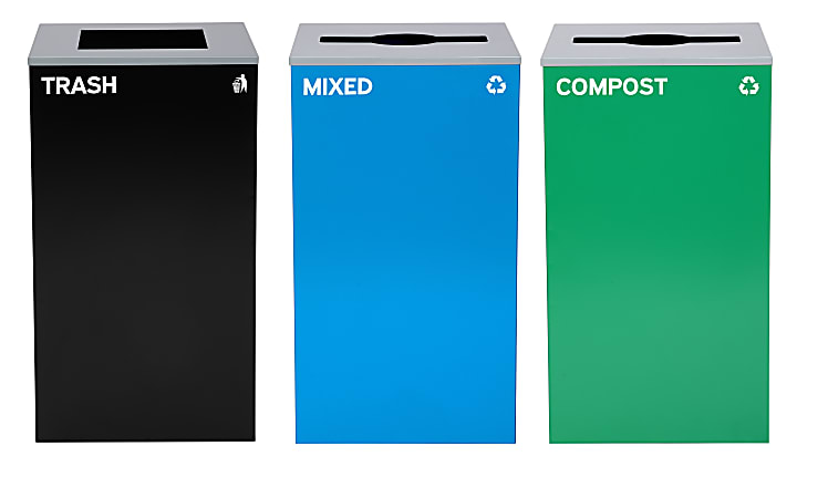 Alpine Industries Stainless-Steel Open Top Mixed Recycling, Compost And Trash Can Set, 29 Gallons Black/Blue/Green - ALP4450-BLK-KIT28