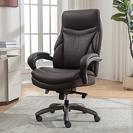 Shaquille O'Neal™ Maximos Big & Tall Ergonomic Vegan Leather High-Back Executive Office Chair, Dark Brown/Silver, BIFMA Compliant