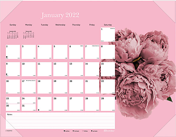 Blueline® Monthly Desk Calendar, 16" x 21-1/4", Pink/White, January To December 2022, C1832PNK