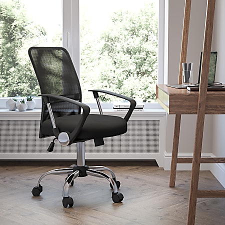 Flash Furniture Mesh Mid-Back Swivel Task Chair With Chrome Base, Black/Silver