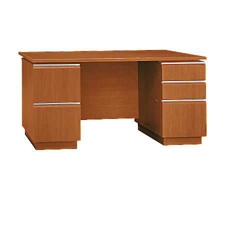 BBF Milano2 Double-Pedestal Desk, 30"H x 59 1/2"W x 29 5/8"D, Golden Anigre, Standard Delivery Service, Box 1 Of 2