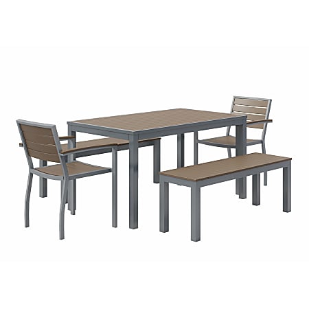 KFI Studios Eveleen 5-Piece Outdoor Patio Set, 33-13/16”H x 30”W x 30”D, Silver/Mocha