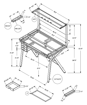 Monarch Specialties Adjustable Drafting Table Rectangular Black