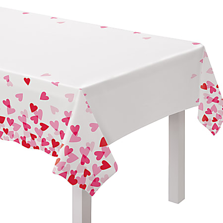 Amscan Valentine’s Day Plastic Heart Tablecloths, Rectangular, 102” x 54”, Red/White/Pink, Pack Of 3 Tablecloths