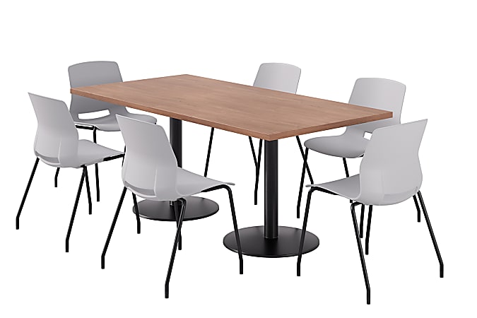KFI Studios Proof Rectangle Pedestal Table With Imme Chairs, 31-3/4”H x 72”W x 36”D, River Cherry Top/Black Base/Light Gray Chairs
