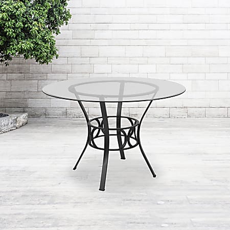Flash Furniture Round Glass Dining Table With Crescent Frame, 29-1/2"H x 45"W x 45"D, Clear/Black