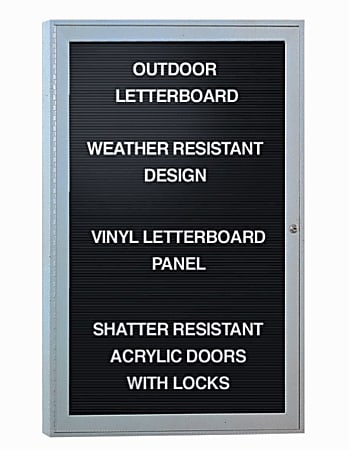 Ghent Traditional Enclosed Changeable Vinyl Letterboard, 36" x 30", Black, Satin Aluminum Frame