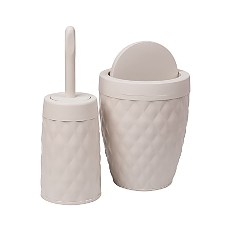Mind Reader Basket Collection Round Diamond Wastepaper Basket And Toilet Brush Set, Ivory