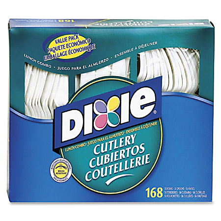 Dixie Heavyweight Disposable Forks, Knives & Spoons Combo Boxes by GP Pro - Cutlery Set - 56x Spoon - CM168CT