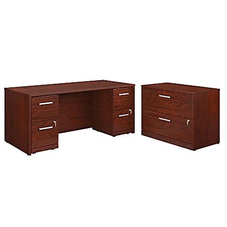 Sauder® Affirm Collection Executive Desk With Two 2-Drawer Mobile Pedestal Files And Lateral File, 72"W x 30"D, Classic Cherry