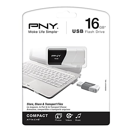 PNY Compact Attache USB Flash Drive, 16GB, Black