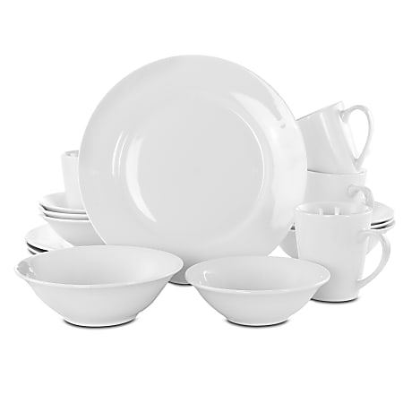 Gibson Home Noble Court 16-Piece Ceramic Dinnerware Set, White
