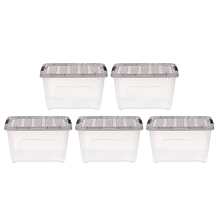 Iris® Stack & Pull™ Storage Boxes, 8 Gallon, Clear/Gray, Set Of 5 Boxes