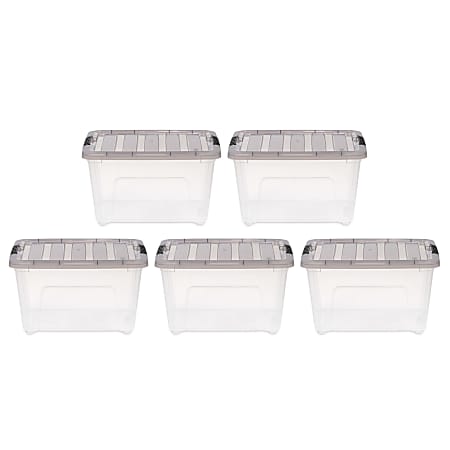 Iris® Stack & Pull™ Storage Boxes, 8 Gallon, Clear/Gray, Set Of 5 Boxes