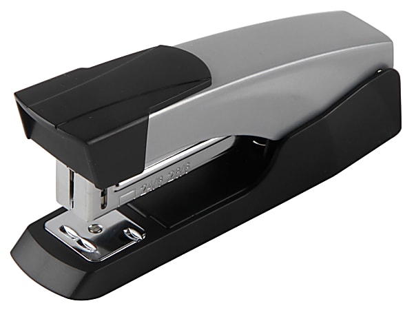 Office Depot&reg; Brand Compact Half-Strip Metal Desktop Stapler, 20 Sheets Capacity, Silver