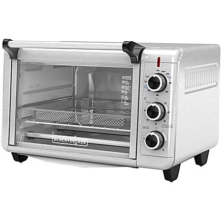 Black+Decker Crisp 'N Bake Air Fry Toaster Oven - 1500 W - Toast, Bake, Browning, Frozen, Pizza, Broil, Keep Warm, Convection, Reheat - Silver, Black