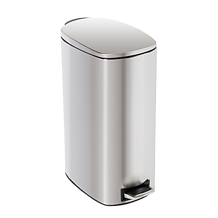 Honey Can Do Slim Stainless Steel Step Trash Can With Lid, 40L, Silver