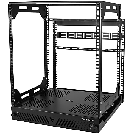 StarTech.com 12U 19" Open Frame Network Rack - Slide Out 4 Post 17" Deep Data/AV/IT/Computer Equipment Rack - Rotating/Pull Out/Pivoting