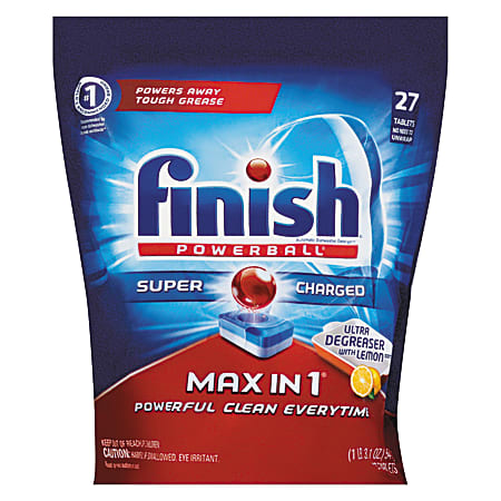 Finish Powerball® SuperCharged Ultra Degreaser Dishwasher Tabs, Lemon Scent, Pack Of 27, 6 Packs Per Carton