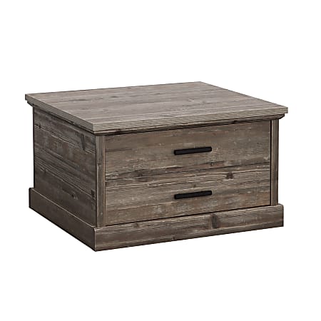 Sauder® Aspen Post Coffee Table With Large Drawer And Shelves, 19”H x 32-1/4”W x 29-1/2”D, Pebble Pine®