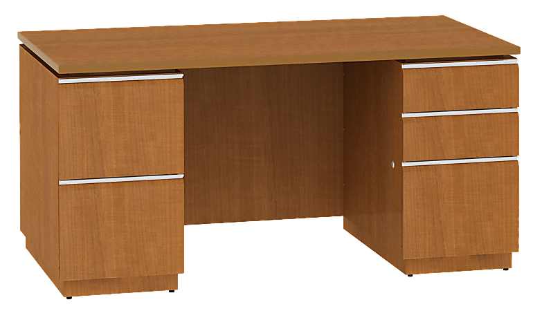 BBF Milano2 Double-Pedestal Desk, 29"H x 59 1/2"W x 29 3/4"D, Golden Anigre, Premium Installation Service, Box 1 Of 2