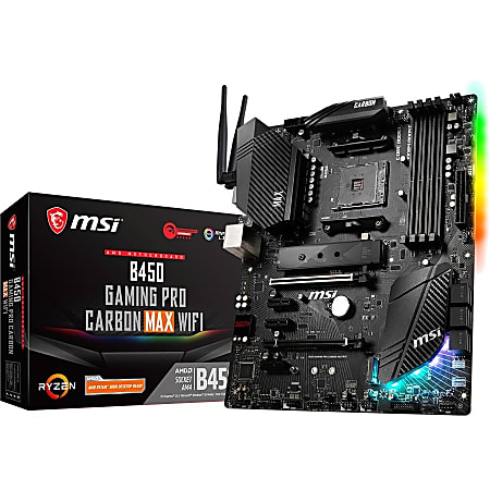 MSI B450 GAMING PRO CARBON MAX WIFI Desktop Motherboard - AMD Chipset - Socket AM4 - 128 GB DDR4 SDRAM Maximum RAM - UDIMM, DIMM - 4 x Memory Slots - Gigabit Ethernet - Wireless LAN - IEEE 802.11a/b/g/n/ac - 4 x USB 3.1 Port