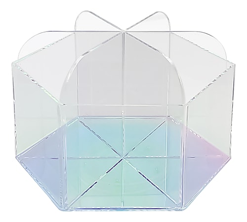 Realspace® Opaline Acrylic Spinning Desktop Organizer, 5-3/8"H x 7-1/2"W x 6-1/2"D, Clear/Iridescent