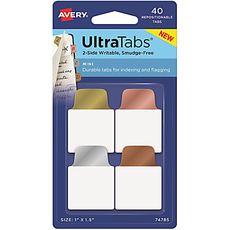 Avery® Metallic Color Mini Ultra Tabs - Write-on Tab(s) - 1.50" Tab Height x 1" Tab Width - Gold, Silver, Rose Gold, Copper Tab(s) - 40 / Pack