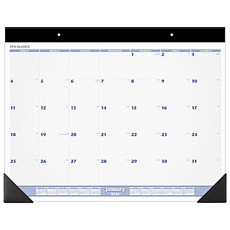 AT-A-GLANCE® 2026 Monthly Desk Pad Calendar, Blue and Gray, Large, 24" x 19"
