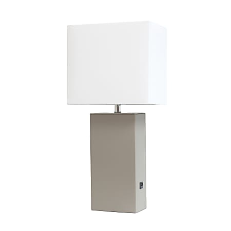 Lalia Home Lexington Table Lamp With USB Charging Port, 21"H, White/Gray