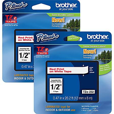 Brother® P-touch TZe Laminated Tape Cartridges, 1/2"W x