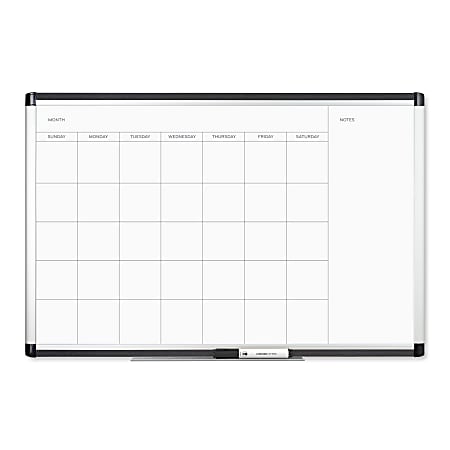 U Brands PINIT Magnetic Dry Erase Monthly Calendar Board, 35" X 23", Silver Aluminum Frame