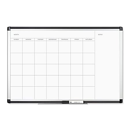 U Brands PINIT Magnetic Dry-Erase Monthly Calendar Board, 36" X 24", Silver Aluminum Frame, Actual Size 35" X 23" (2901U00-01)