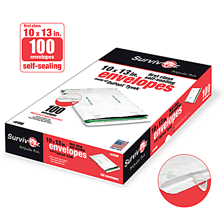 Top Opening 100 Pack TYVEK Flat First Class Self-Seal Envelopes 10" x 15" White 