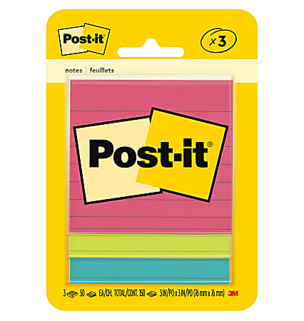Post-it® Notes, 3 in x 3 in, 3 Pads, 50 Sheets/Pad, Clean Removal, Poptimistic Collection, Lined