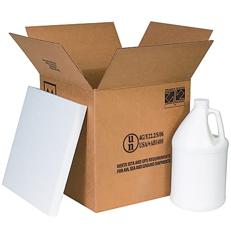 Partners Brand Brand Plastic Jug Shipper Kit, Four 1-Gallon Jugs, 12 1/4"L x 12 1/4"W x 12 3/4"H, Kraft/White
