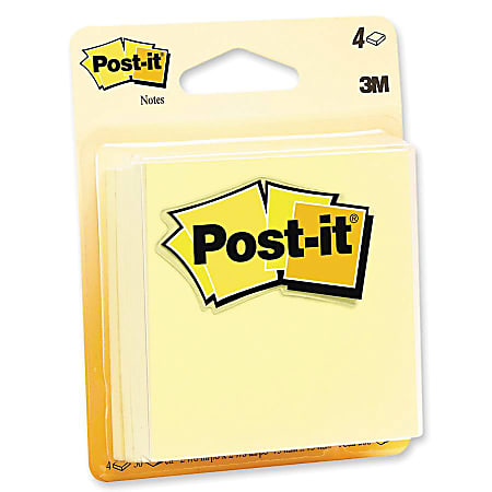 Post-it® Notes Original Notepads - 200 - 3"x3" - Square - 50 Sheets per Pad - Unruled - Canary Yellow - Paper - Self-adhesive, Repositionable - 4/Pack