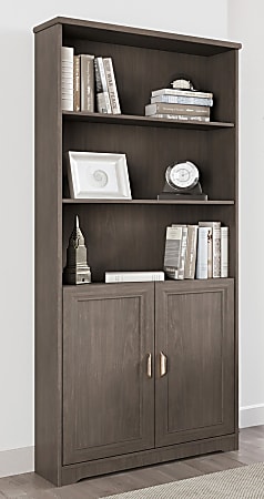 Realspace&reg; Magellan 72"H 5-Shelf Contemporary Bookcase With Doors, Gray/Medium Finish