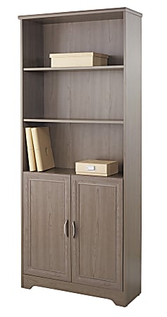 Realspace® Magellan 72"H 5 Shelf Contemporary Bookcase with Doors, Gray/Medium Finish