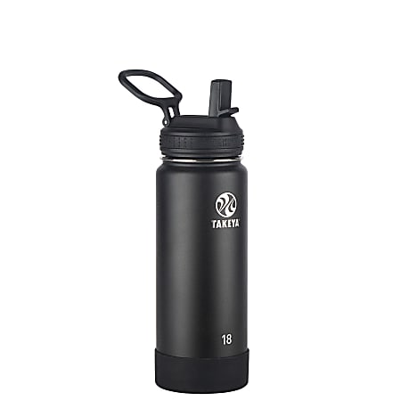 Takeya Actives Vacuum Insulated Stainless Steel Water Bottle With Straw Lid, 18 Oz, Onyx